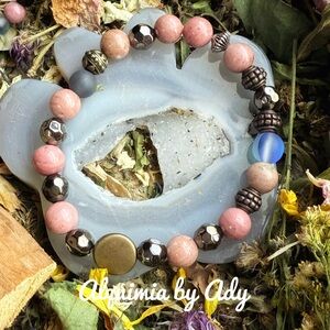 Alquimia Pink and Black Beaded rhodonite Bracelet